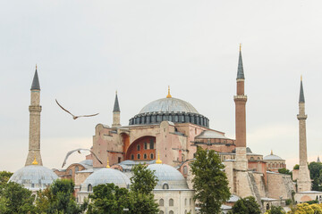 Fototapeta na wymiar Blue (Sultanahmet) Mosque and Hagia Sophia (Ayasofya) Mosque Drone Photo, Fatih Istanbul, Turkey