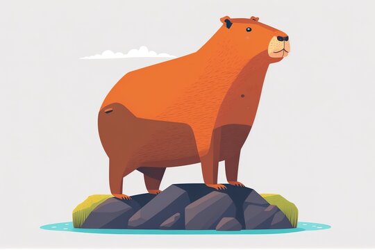 Cute capybara flat illustration created with Generative AI technology