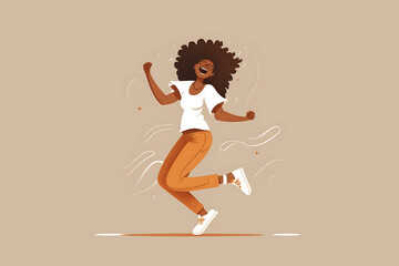 Flat vector illustration Young happy hipster african american teenager having fun isolated on light beige background. Smiling cool ethnic z generation teen student model dancing and...   - obrazy, fototapety, plakaty