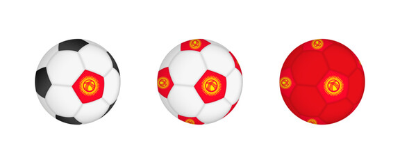 Collection football ball with the Kyrgyzstan flag. Soccer equipment mockup with flag in three distinct configurations.