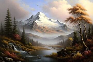 Picturesque landscape with beautiful nature and mountains created with Generative AI technology