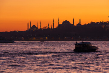 Naklejka premium Blue (Sultanahmet) Mosque and Hagia Sophia (Ayasofya) Mosque Drone Photo, Fatih Istanbul, Turkey