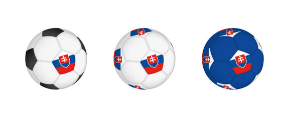 Obraz premium Collection football ball with the Slovakia flag. Soccer equipment mockup with flag in three distinct configurations.