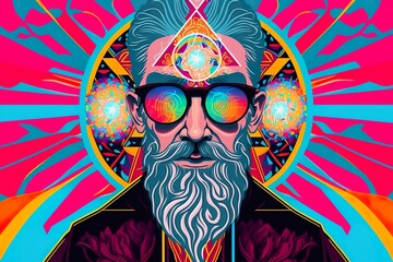 Illuminati priest man flat illustration created with Generative AI technology