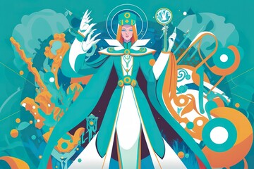 Illuminati priestess lady flat illustration created with Generative AI technology
