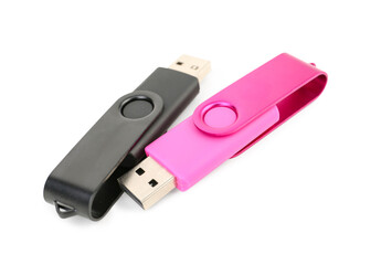 Different USB flash drives on white background