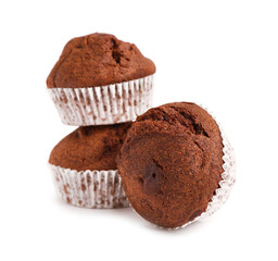 Chocolate muffins isolated on white background