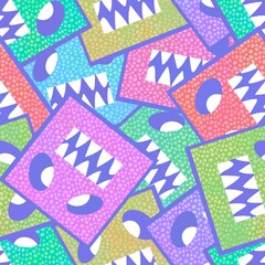 Cartoon geometric aliens seamless monster square pattern for wrapping paper and kids clothes print and fabrics