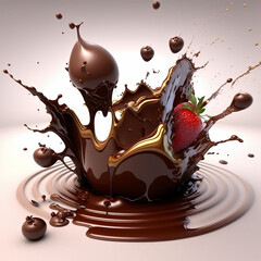Fototapeta na wymiar Milk chocolate explosion with drops and berries banner concept