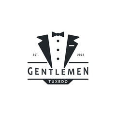 Tuxedo Suit Logo Template with Bow Tie For Men's Fashion.