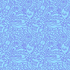 Cartoon monsters seamless emoticons aliens pattern for kids clothes print and wrapping paper and fabrics