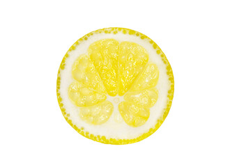 Lemon cut yellow with peel, sectors close-up, isolated on white background with clipping path