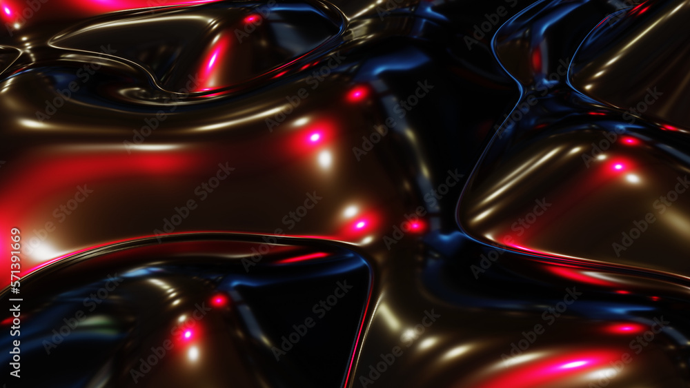 Poster abstract light red on black metallic curved wave background 3d render. design element suitable for b