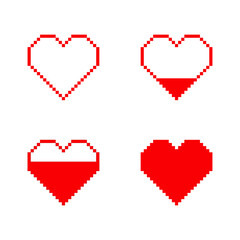 Red pixel hearts on white background.