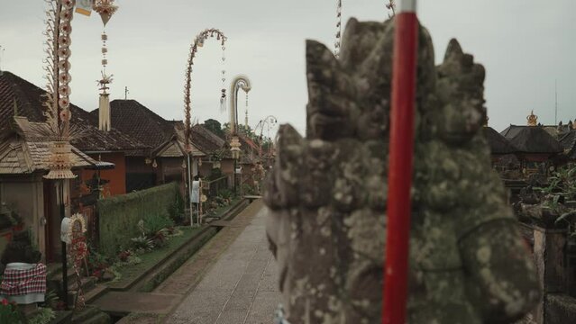 Bali, Indonesia - Penglipuran Traditional Balinese Village Temple Decorated with Penjor for Galungan Kuningan