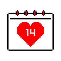 Valentine's day pixel calendar icon vector with heart and number 14 