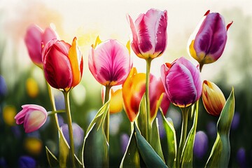  Spring tulips, watercolor style AI Generated