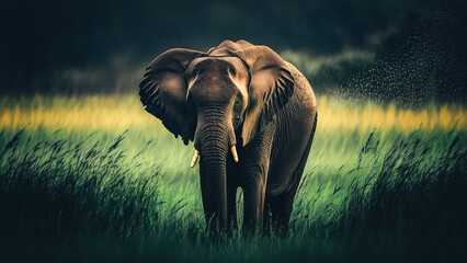 Elephant in rain Victoria Nile delta
