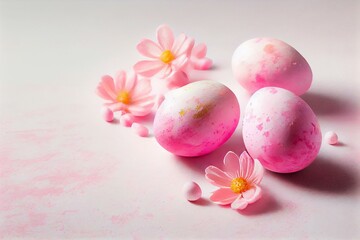 Obraz na płótnie Canvas Pink Easter eggs on light background. Studio shot, watercolor style AI Generated