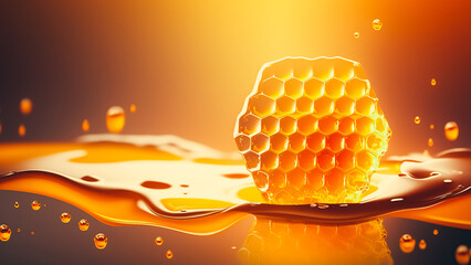 Honeycomb with honey drop on white background