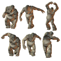 3D render of angry giant monster with different poses illustration © deviney designs