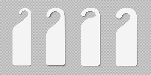 Set of blank door hangers or closet dividers isolated on transparent background. Do not disturb, please knock or keep silence paper label templates. Wardrobe organizer mockups. Vector illustration