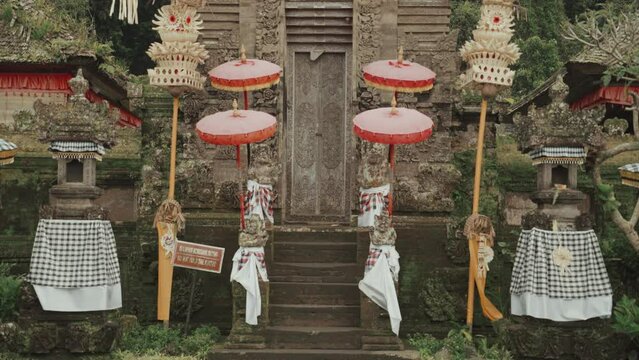 Bali, Indonesia - Penglipuran Traditional Balinese Village Temple Decorated with Penjor for Galungan Kuningan