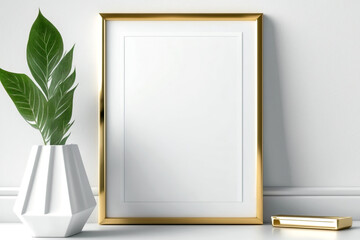 Golden picture frame mockup. Empty poster with gold decoration. Generative AI