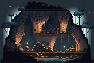 Illustration of a platform game level design - Created with Generative Ai