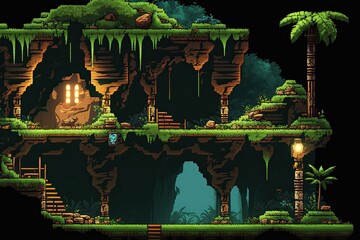 Illustration of a platform game level design - Created with Generative Ai