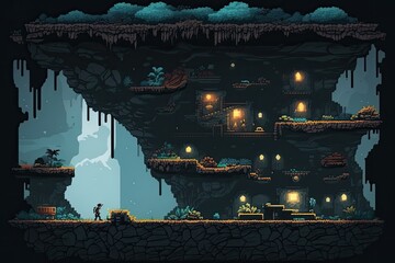 Illustration of a platform game level design - Created with Generative Ai