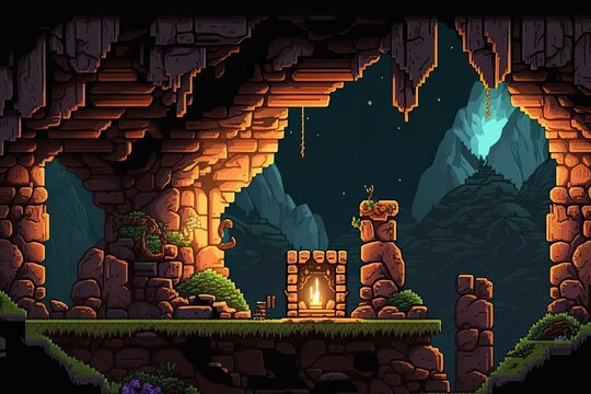 Illustration of a platform game level design - Created with Generative Ai