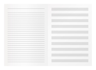 Music sheet and lined paper folio page template - obrazy, fototapety, plakaty