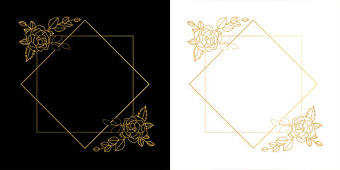 Elegant luxury frames, floral wreath, сircle monogram with hand drawn wild herbs and flowers. Vector illustration for invitation or wedding decor, logo, labels, branding, business identity