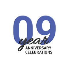09th anniversary celebration logo design. vector festive illustration. Realistic 3d sign. Party event decoration