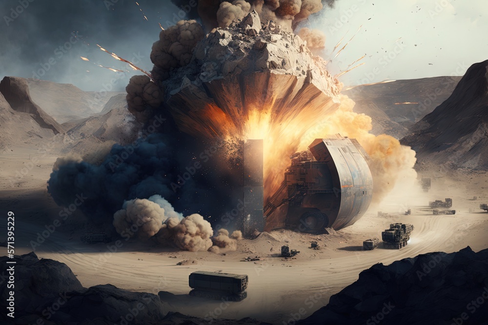 Aufkleber explosive operations in an open pit. generative ai