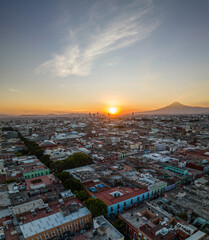 Beautiful aerial view of the city of Oaxaca in Mexico. Amazing sunset.