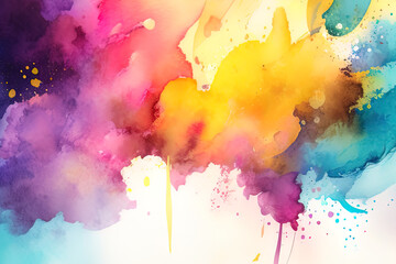 Colorful watercolor splatter ink back ground and canvas texture with Generative AI