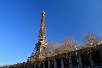 Paris, France. The Eiffel Tower seen through the wall. February 6, 2023.