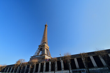 Paris, France. The Eiffel Tower seen through the wall. February 6, 2023.