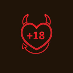 symbol for adult products, stores and businesses. sign for sex shops. +18 services, items, movies. erotic content warning. age range. icon in red and minimalist