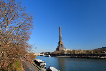 Paris, France. Seine river and Eiffel Tower. From Bir Hakeim Bridge. February 6, 2023.