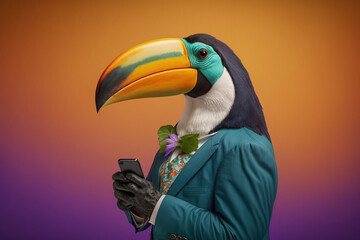Studio photo portrait of a happy toucan in business cl, concept of Business Casual and Smiling., created with Generative AI technology