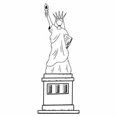Statue of liberty. Symbol of America. New york. Vector doodle illustration. Hand drawn sketch. Coloring book.