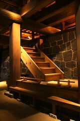 Fototapeta premium wooden staircase in traditional japanese building