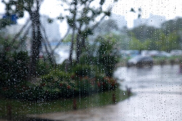 Rainy scenery outside the window