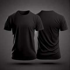 Blank t-shirt mockup, black tee front and back view. Generative AI