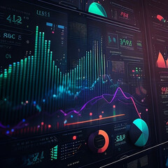 Financial Markets Creative illustration using Graphs, Diagrams and Charts. Creative Illustration, Colourful, 4K, HIgh quality.