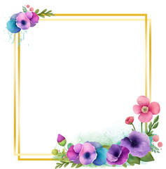 Square Summer Floral Gold Frames with pink and purple flowers