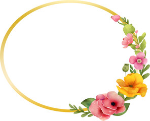 Oval Summer Floral Gold Frames with bright and colorful flowers